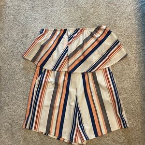 Multi color striped, strapless romper, brand new